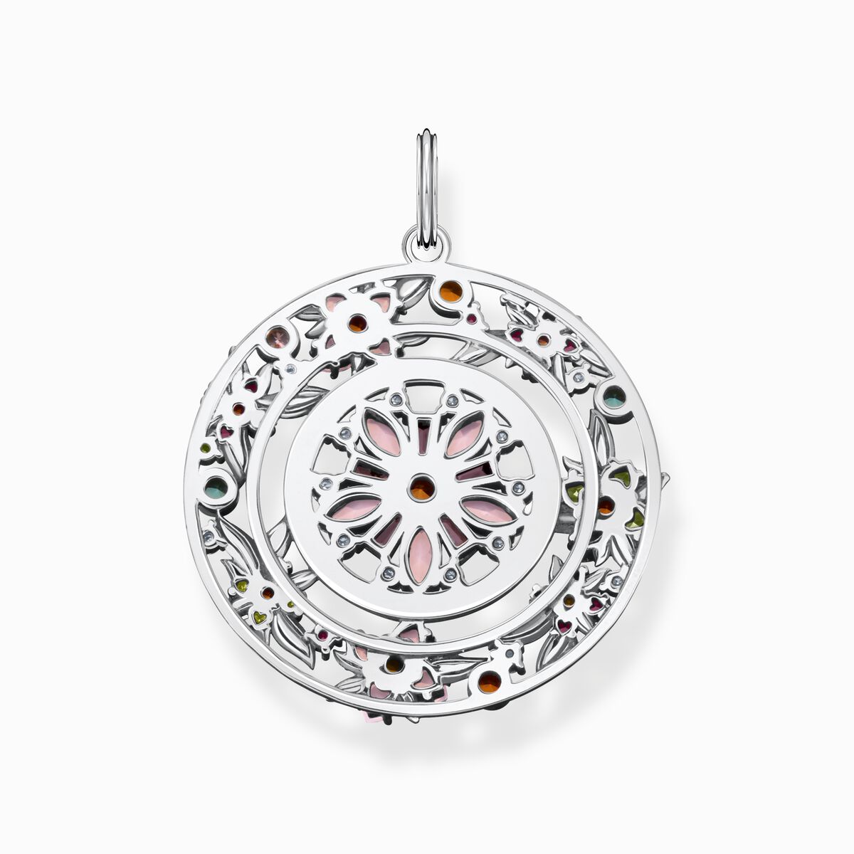 Pendant amulet flowers colourful stones silver