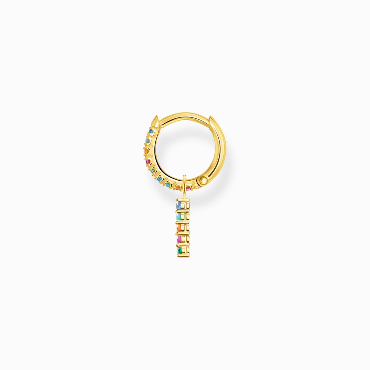 Single hoop earring with coloured stones and pendant gold