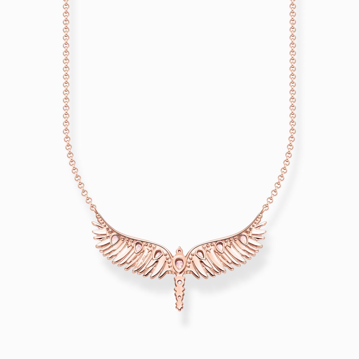 Necklace phoenix wing with pink stones rose gold