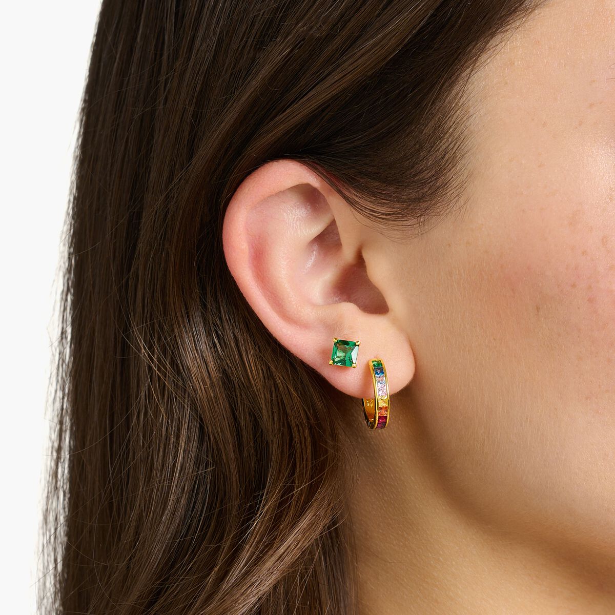 Hoop earrings with colourful stones pavé gold plated