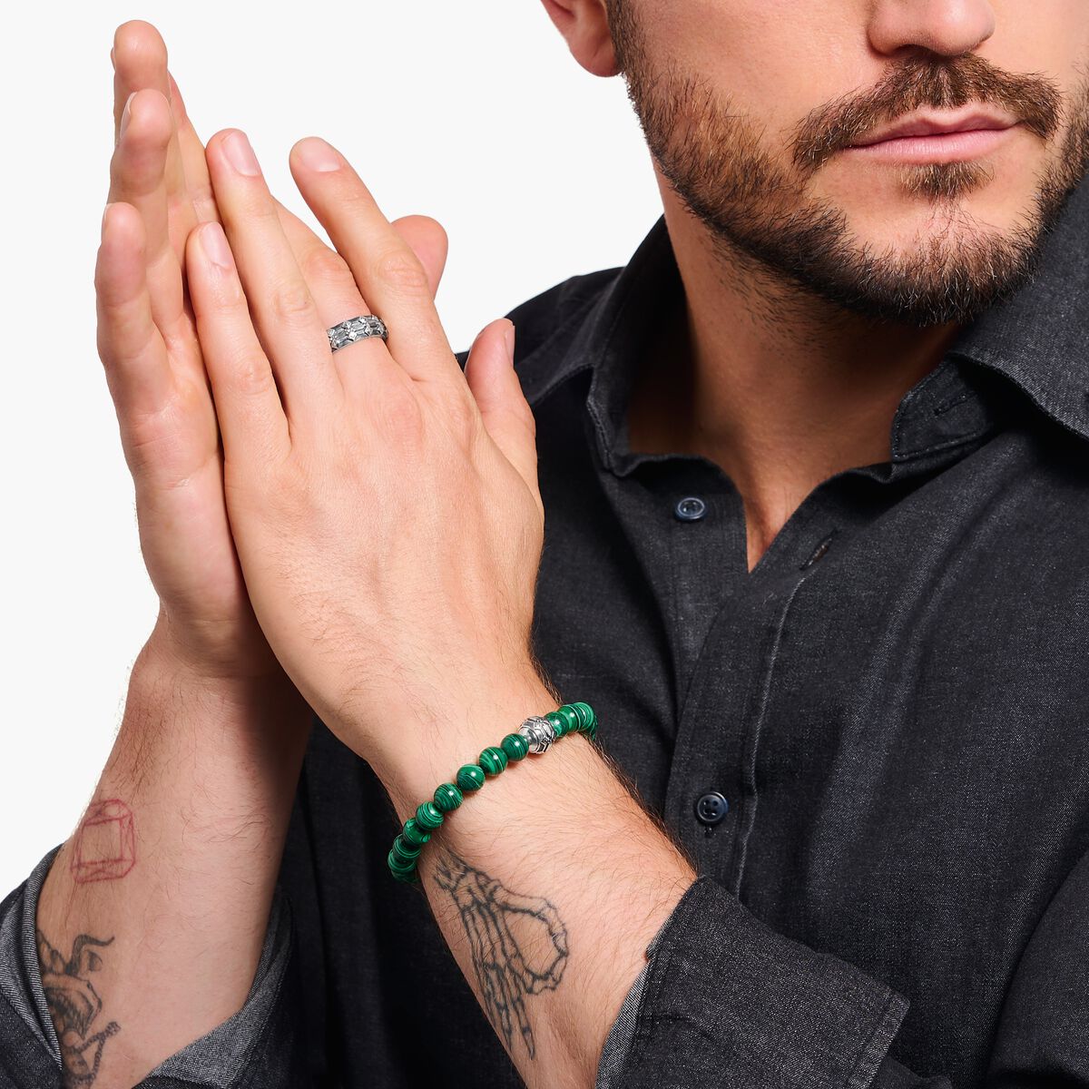 Bracelet with imitation malachite and Red Tiger's Eye Beads