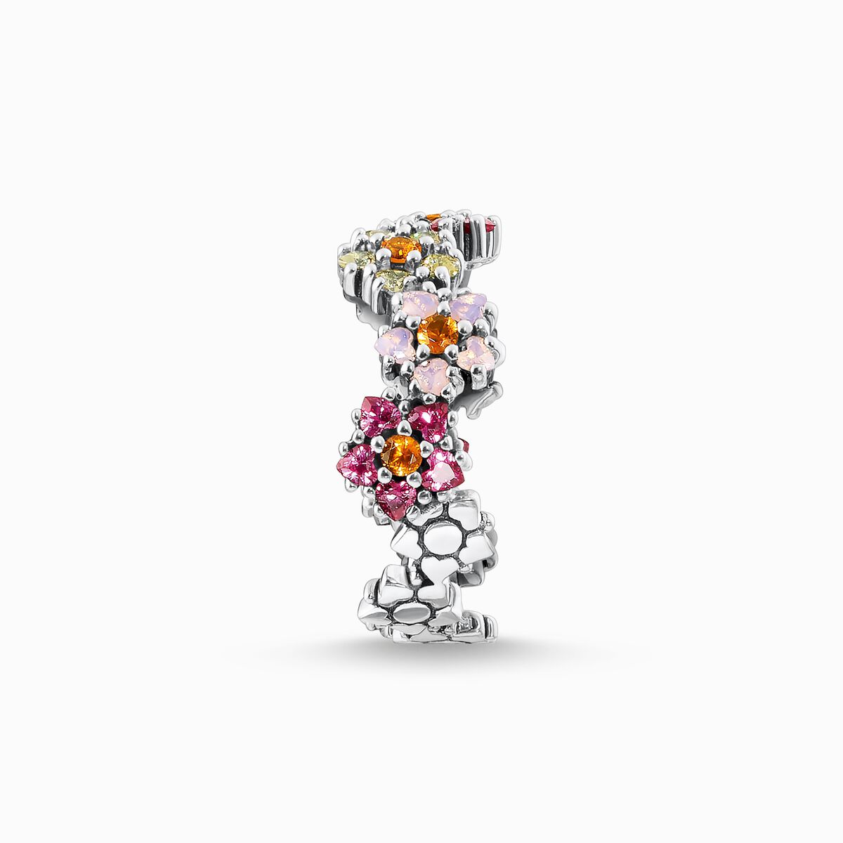 Ring flowers colourful stones silver