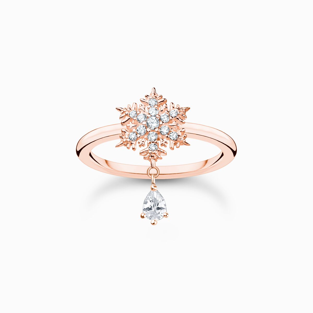 Ring snowflake with white stones rose gold