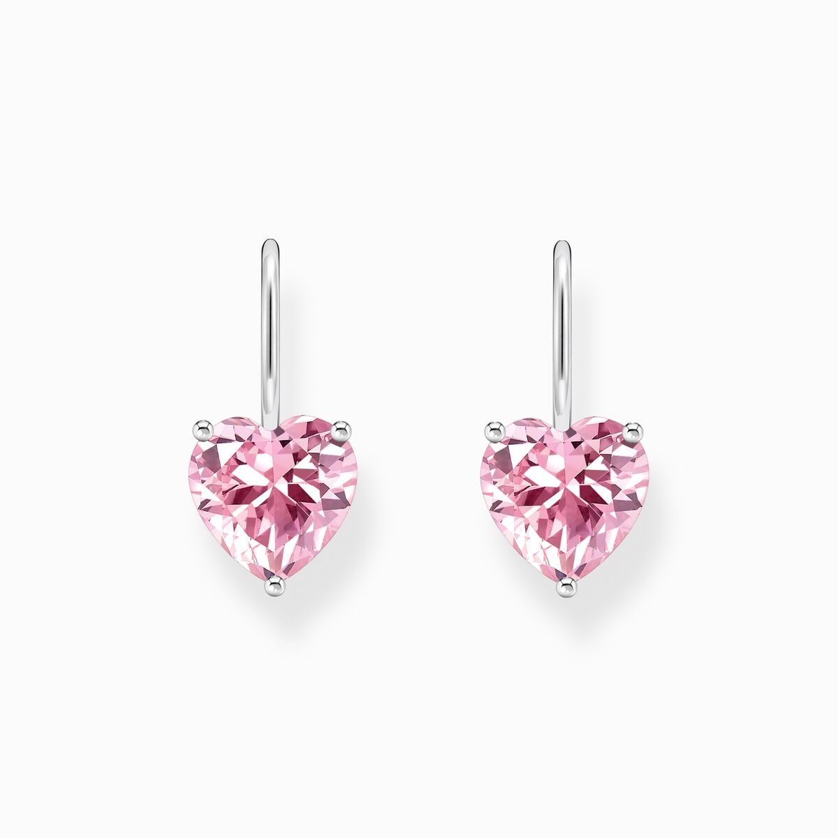 Silver earrings with pink heart-shaped zirconia