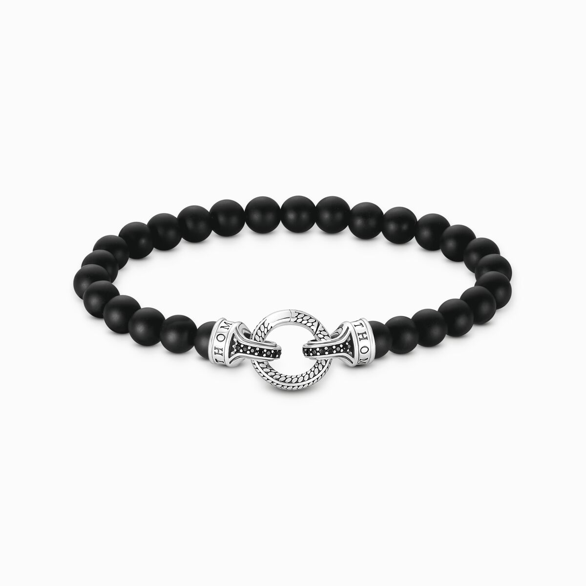 Silver bracelet with black obsidian beads