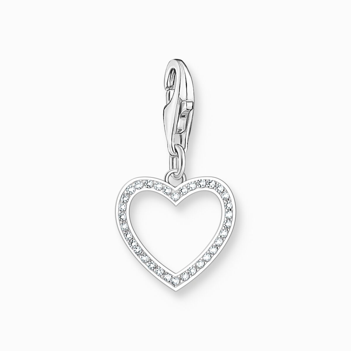 Silver heart charm pendant with white stones