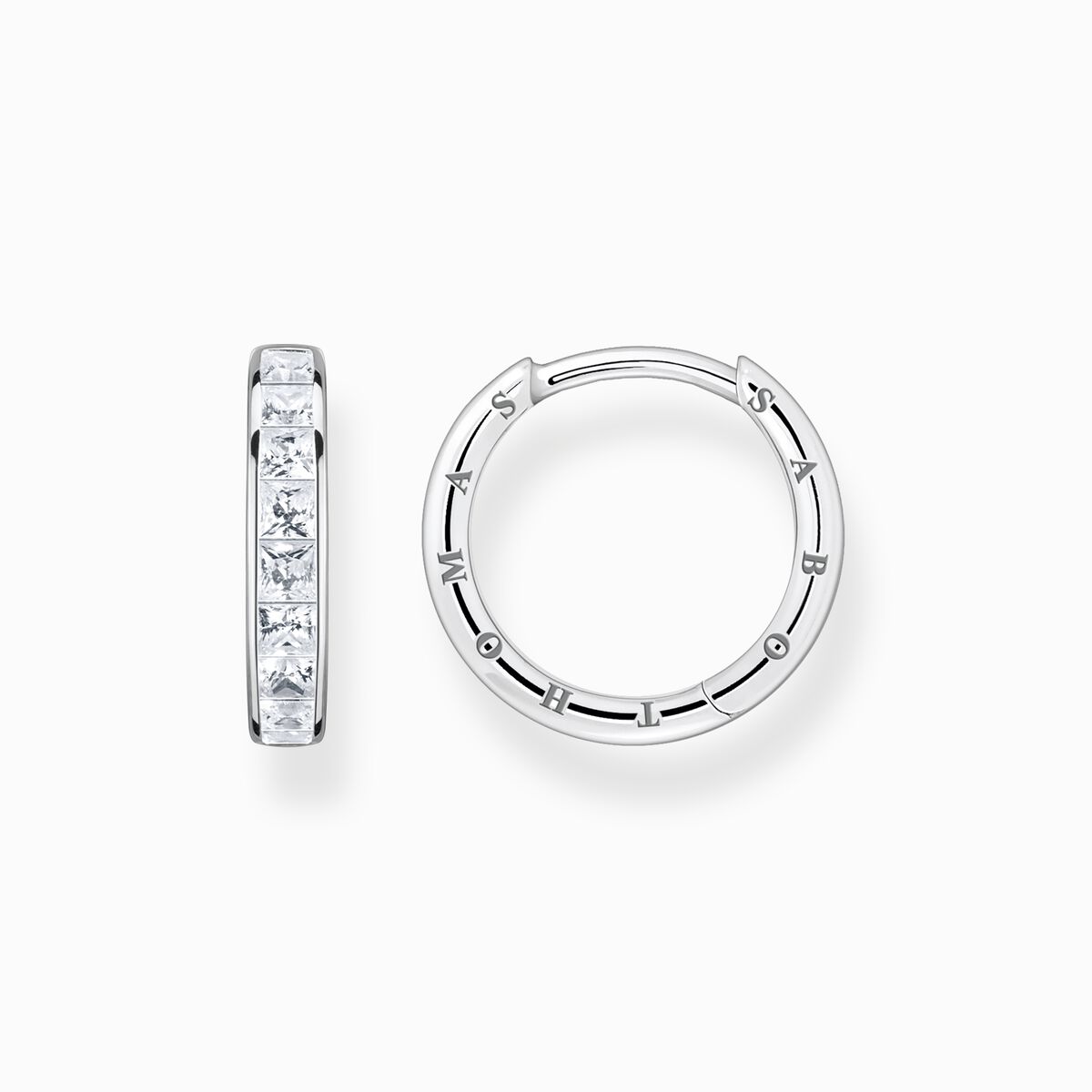 Hoop earrings with white stones pavé silver