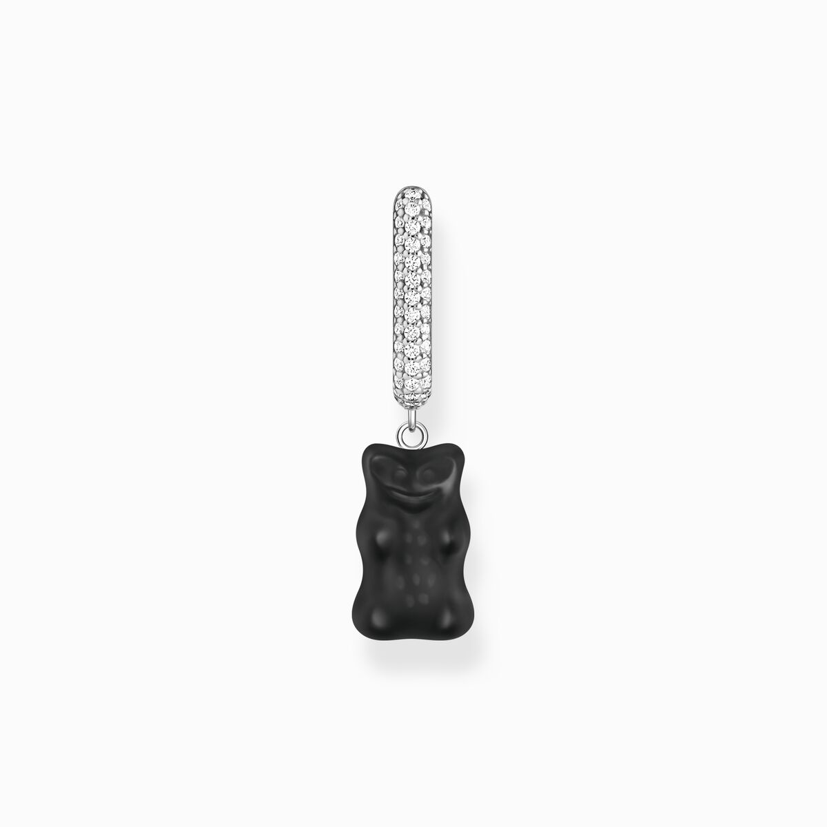 Silver single hoop earring medium sized with black goldbears