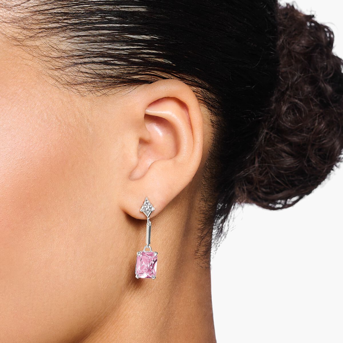 Earrings with pink and white stones silver
