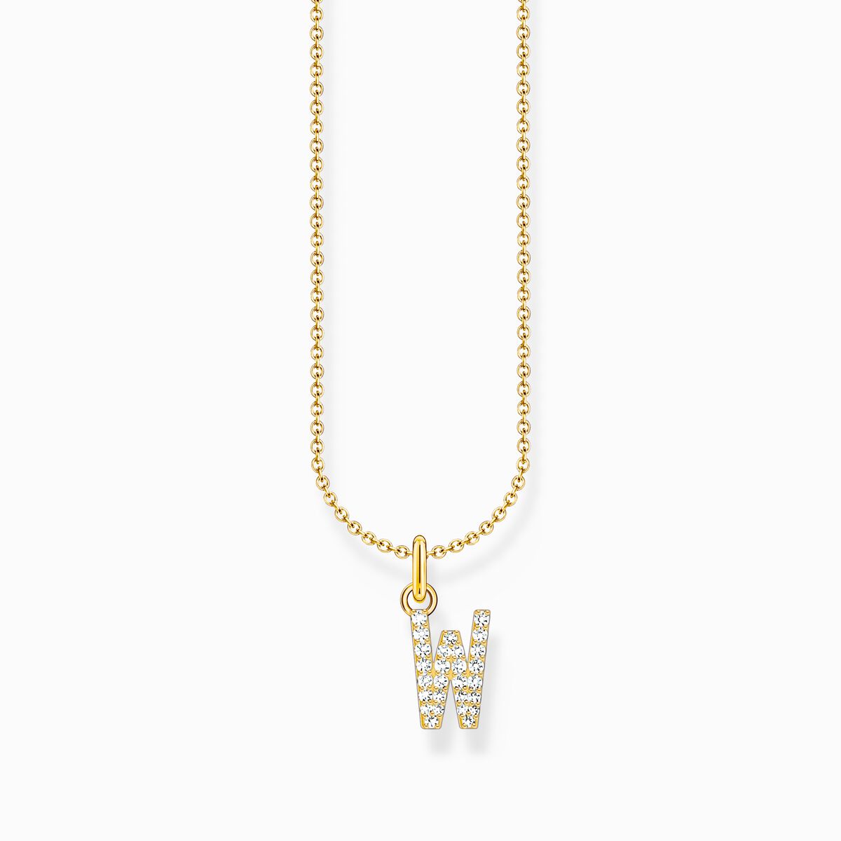 Gold-plated necklace with letter pendant W and white zirconia