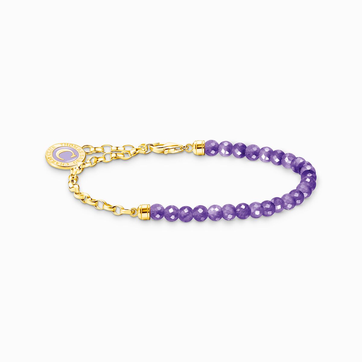 Charm bracelet with violet beads yellow-gold plated