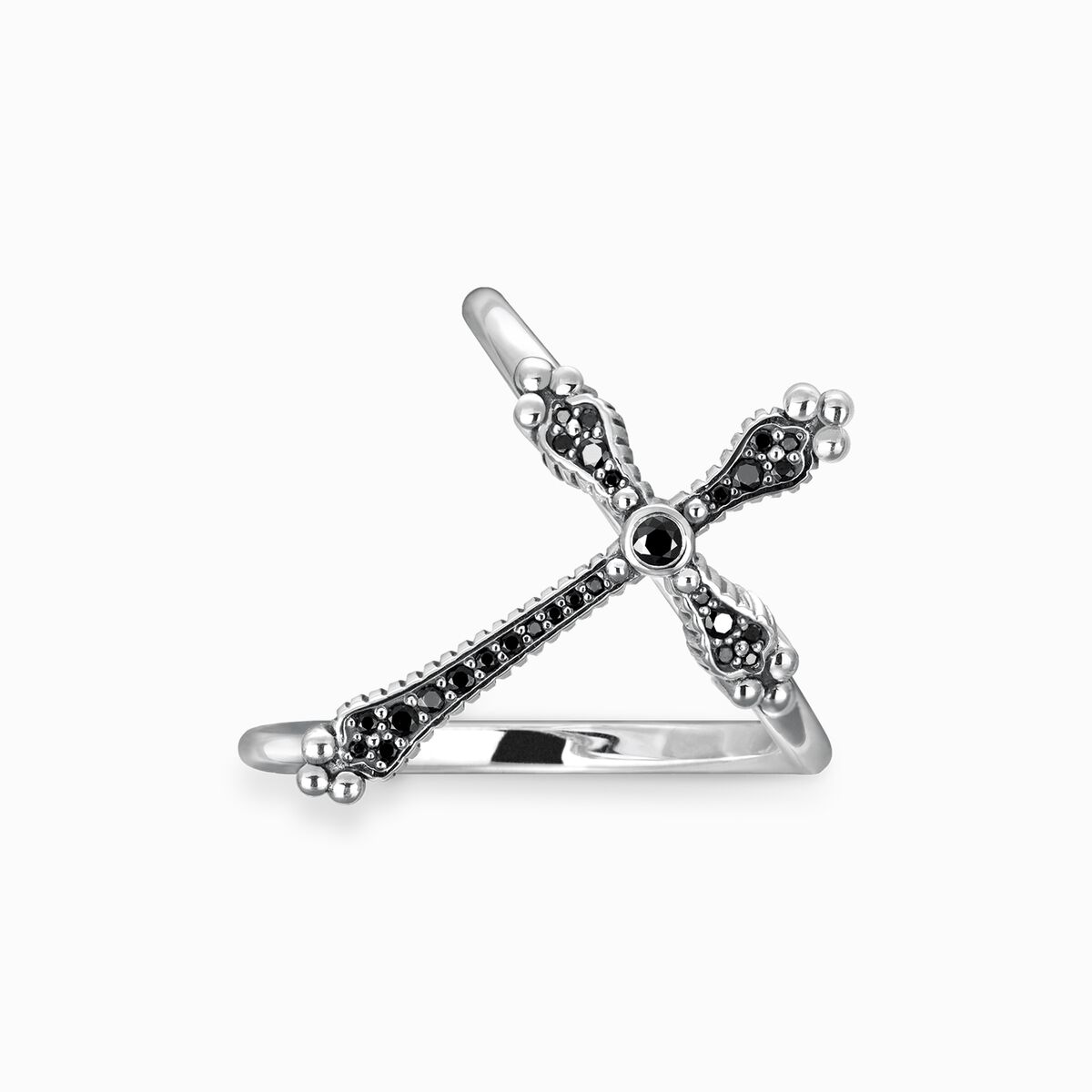 Ring royalty cross black stones