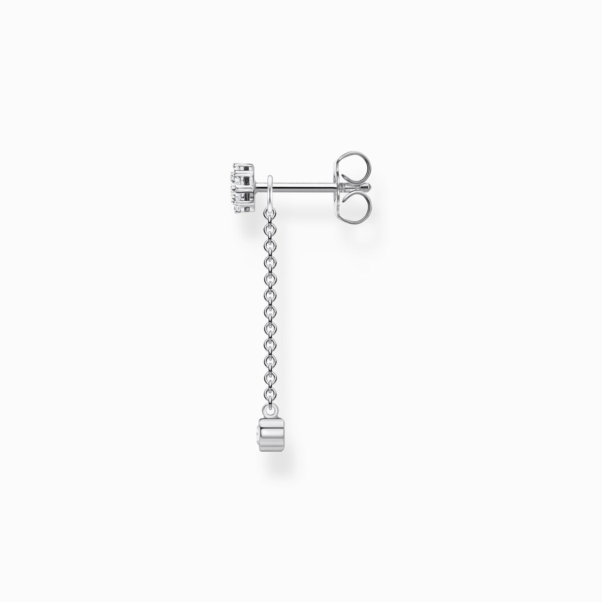 Single ear stud with pendant stone long silver