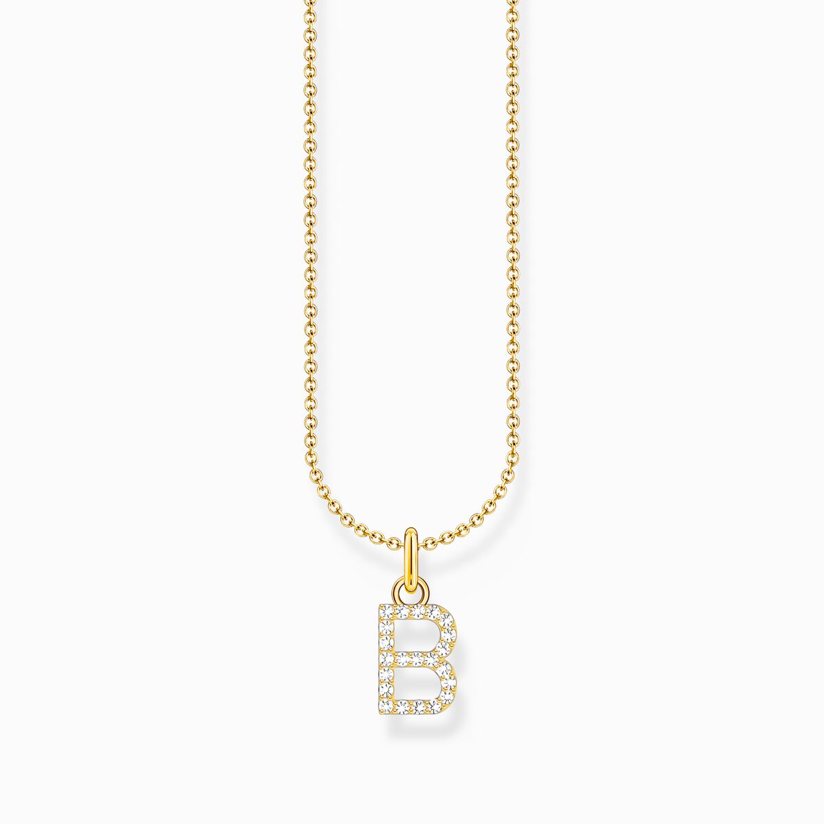 Gold-plated necklace with letter pendant B and white zirconia