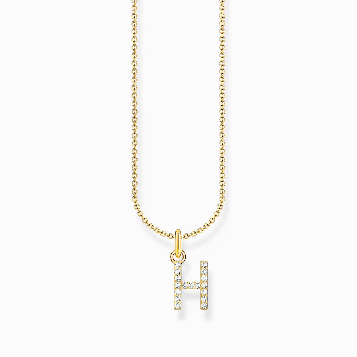 Gold-plated necklace with letter pendant H and white zirconia