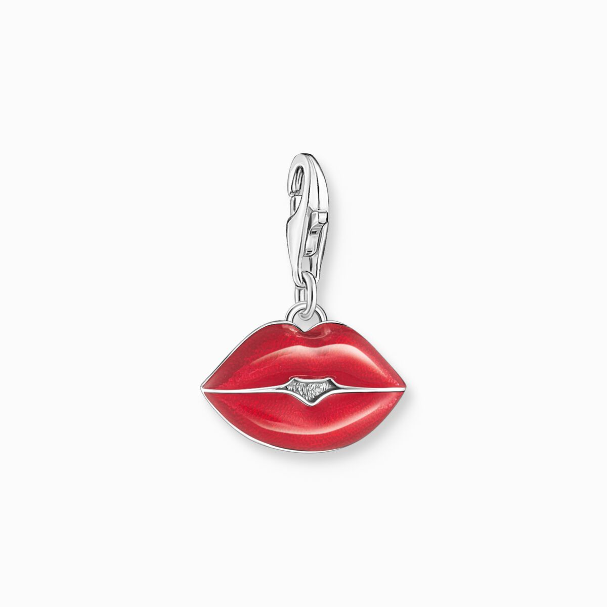 Silver pendant in shape of red kissable lips