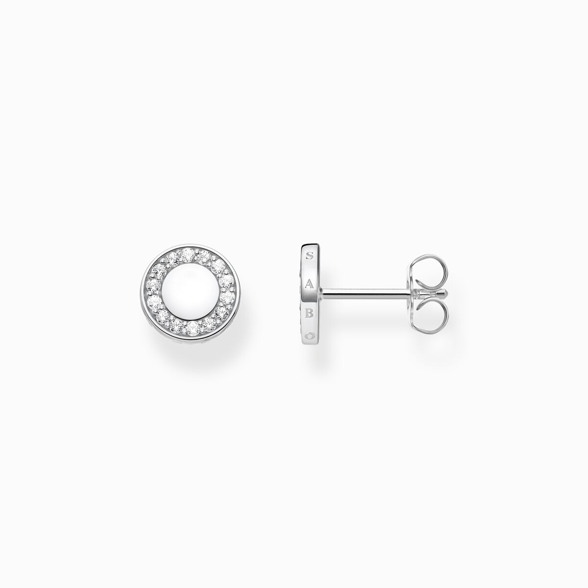 Ear studs circle with white stones silver