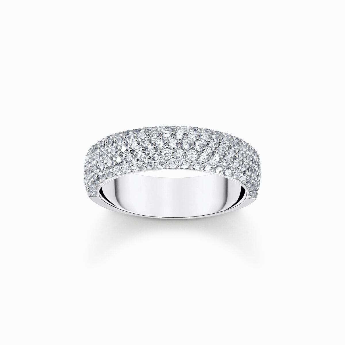 Silver band ring with white zirconia and engraving