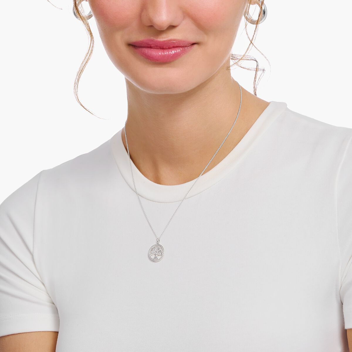 Silver necklace with tree of love pendant and white zirconia
