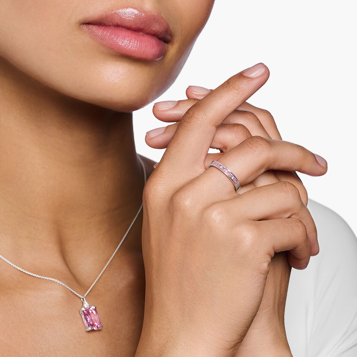 Ring with pink stones pavé silver