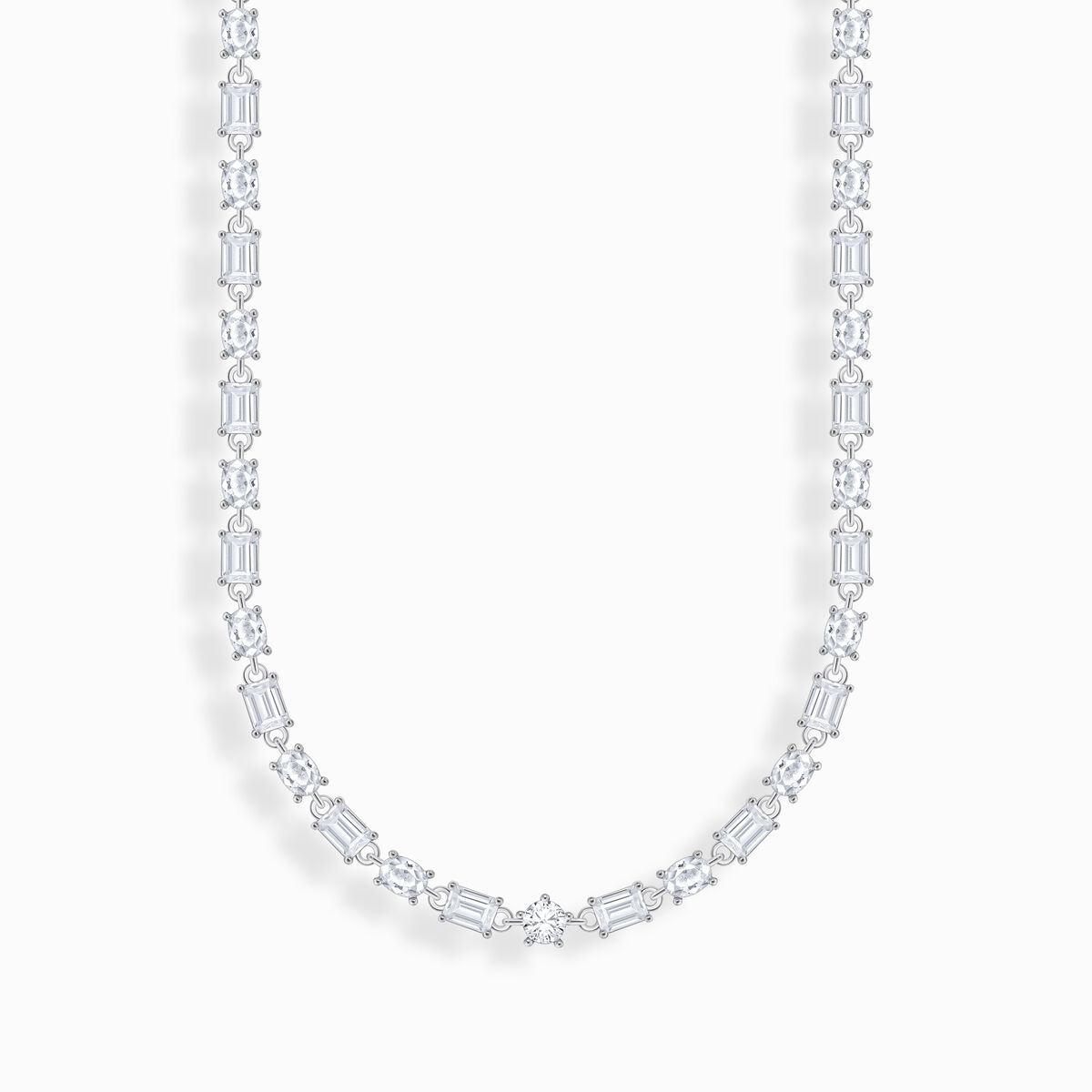 Silver choker necklace with white zirconia