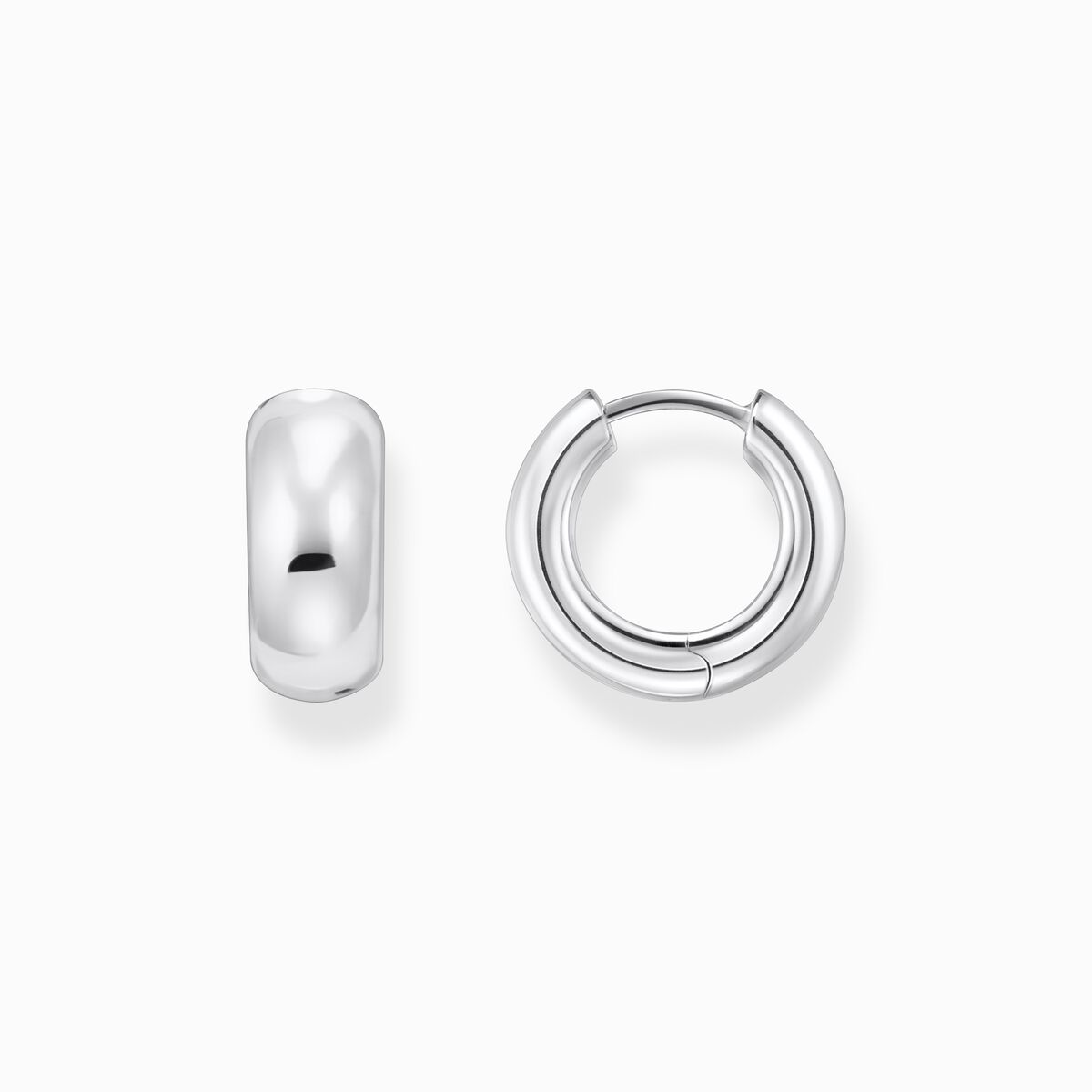 Small silver hoop earrings in chunky design