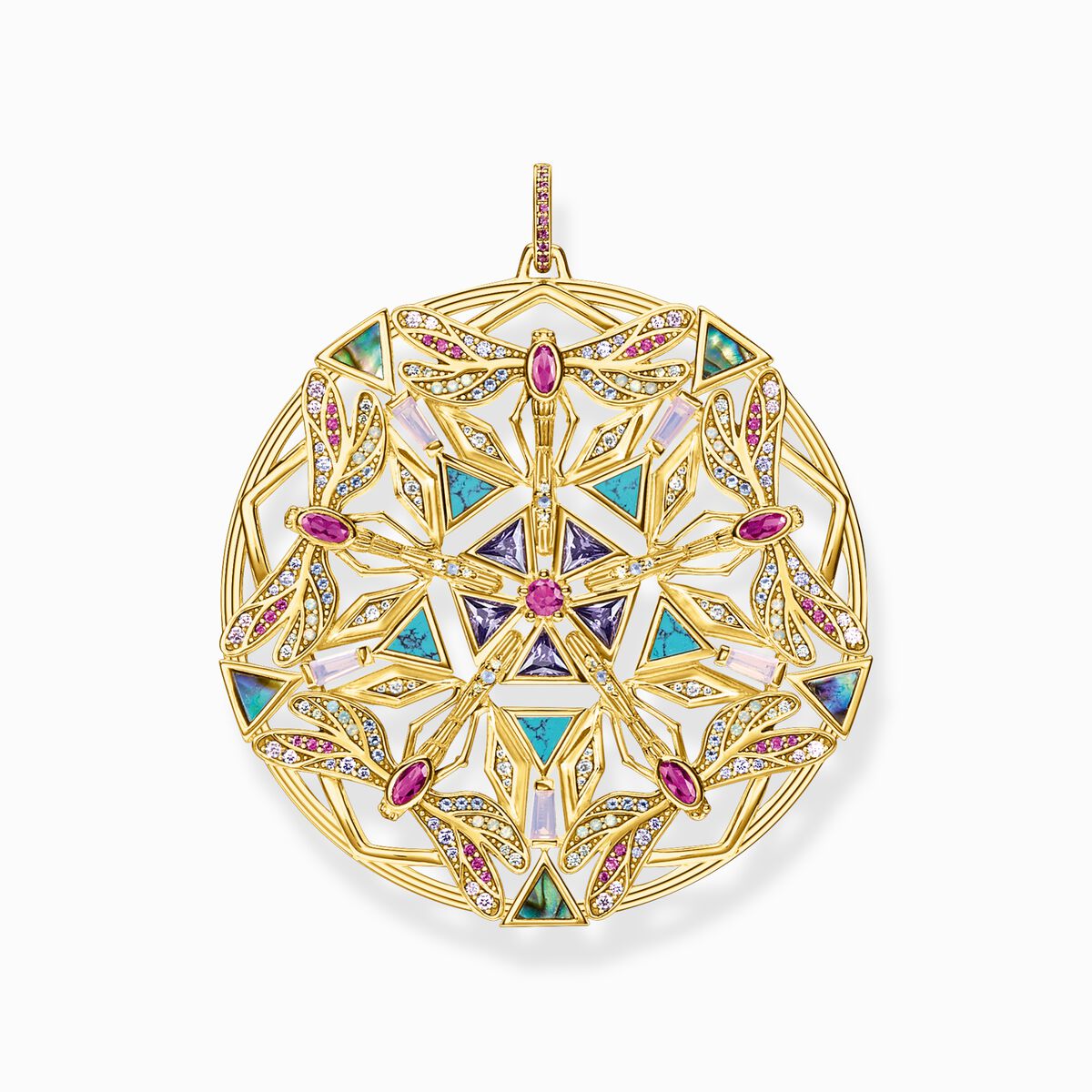 Pendant amulet kaleidoscope dragonfly gold