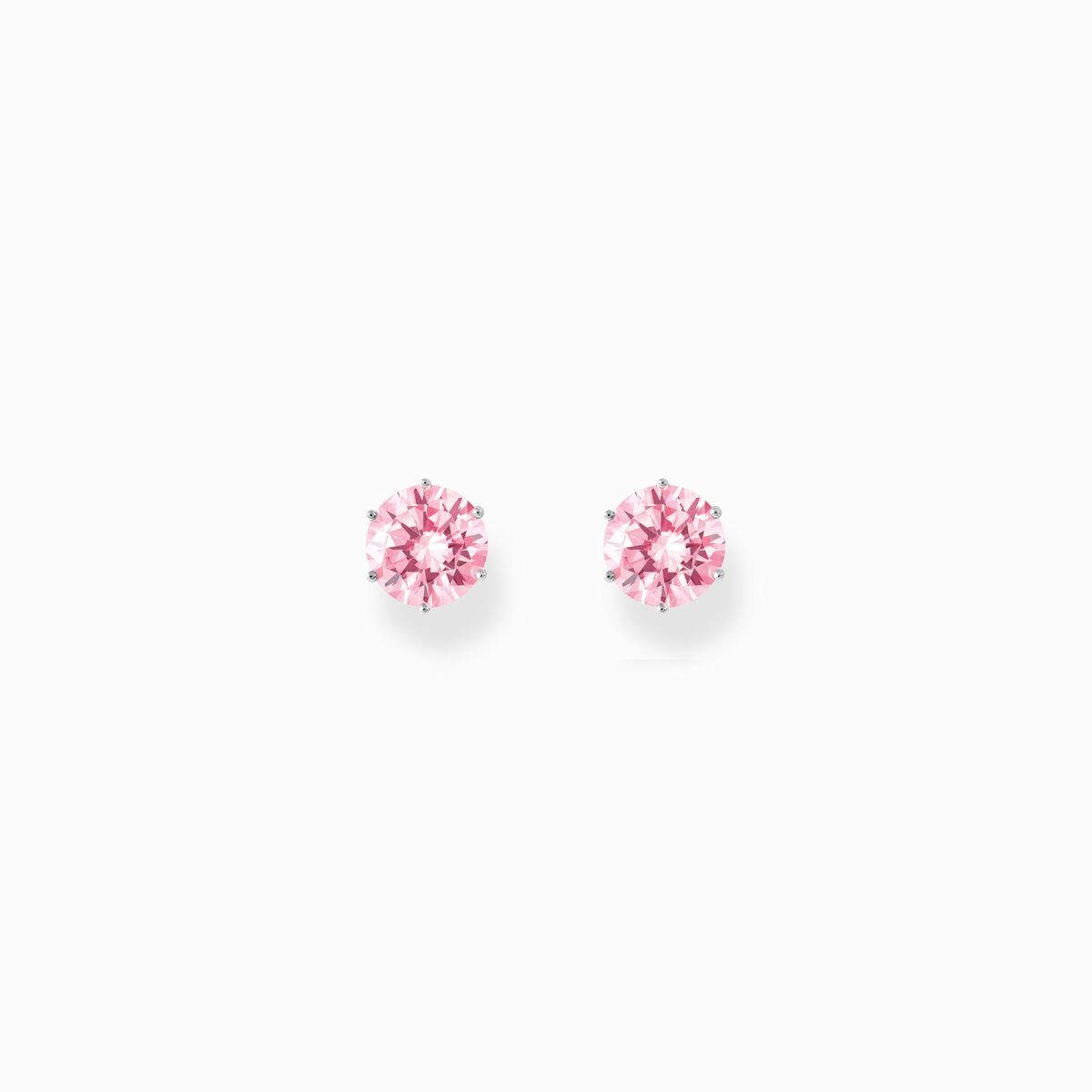 Silver ear studs with big, pink zirconia