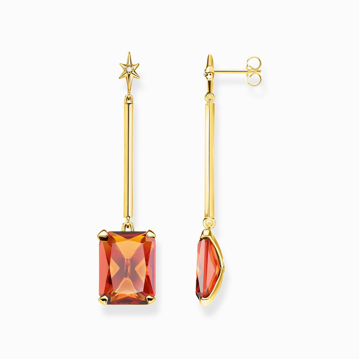 Earrings with orange stone and star gold plated
