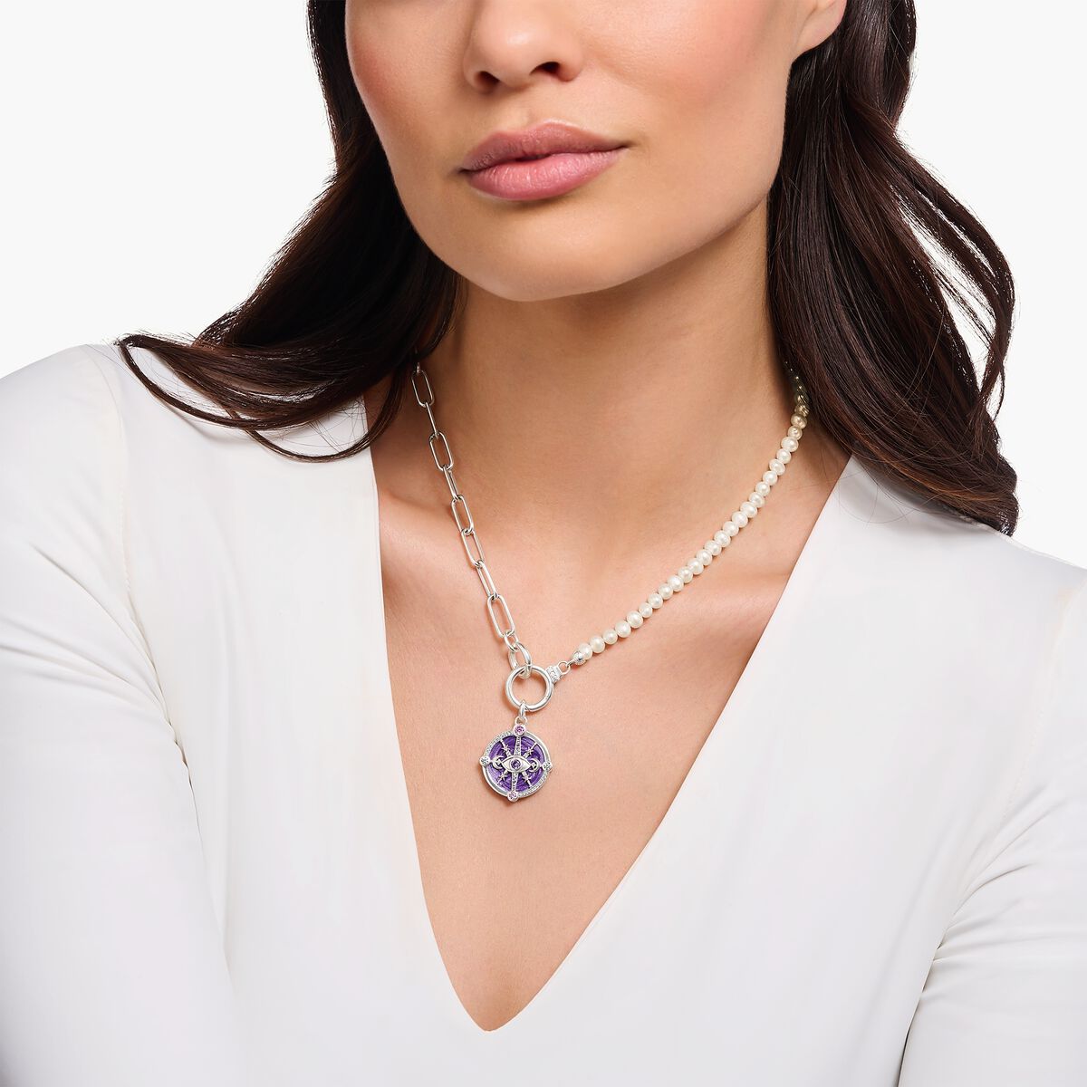 Silver necklace with freshwater cultured pearls and zirconia