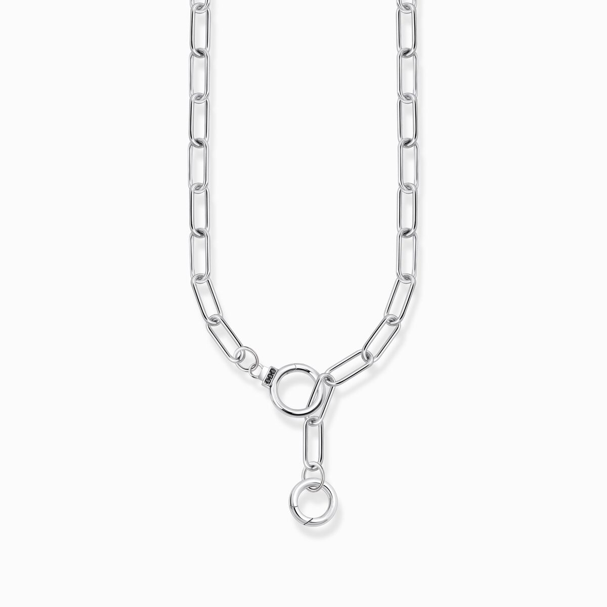 Silver blackened necklace with stone-studded ring clasp