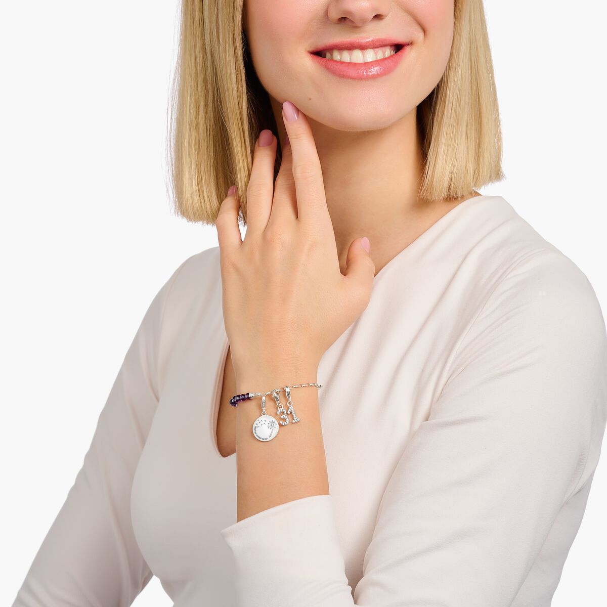 Silver charm pendant number 5 with zirconia