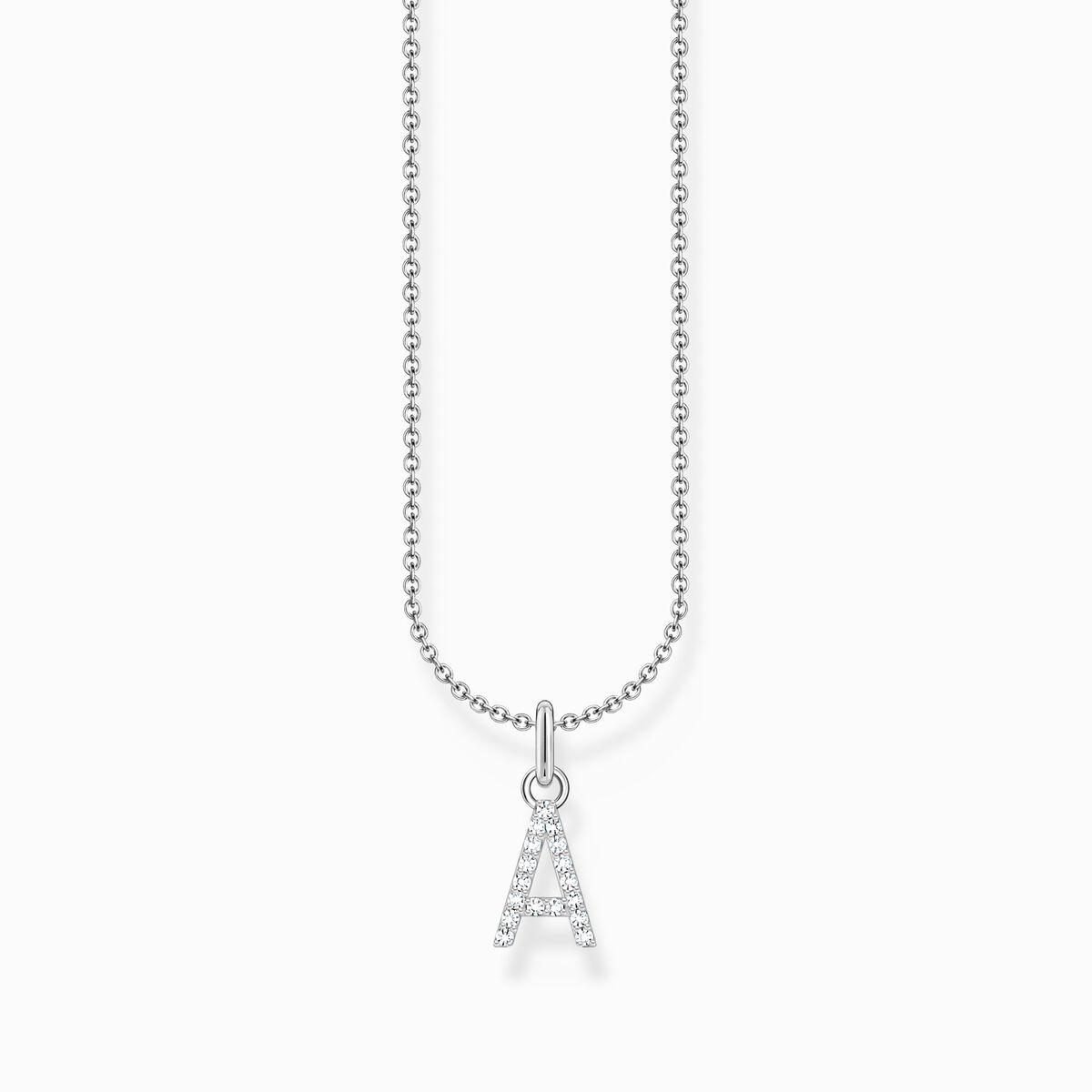 Silver necklace with letter pendant A and white zirconia