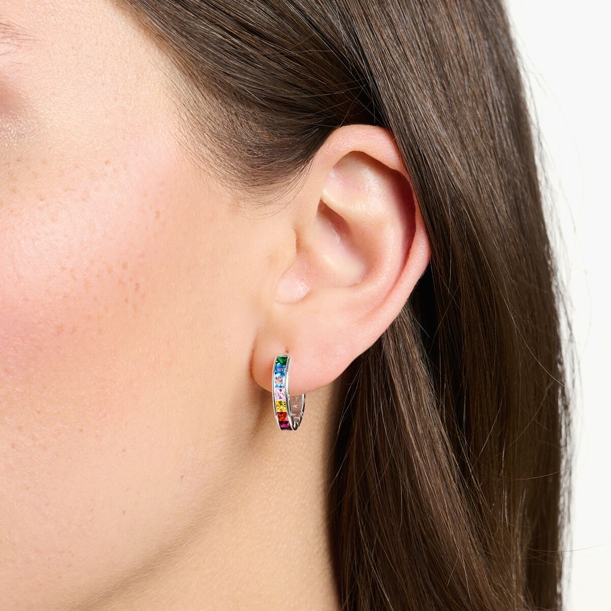 Hoop earrings with colourful stones pavé silver