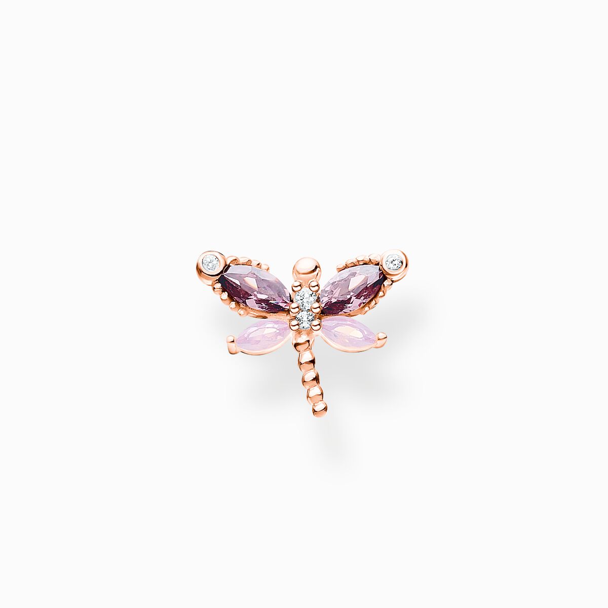 Single ear stud dragonfly with stones rose gold