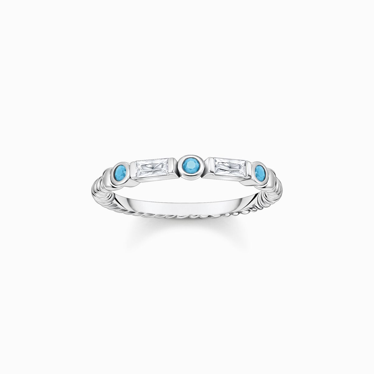 Band ring rope with turquoise and white stones gold plated