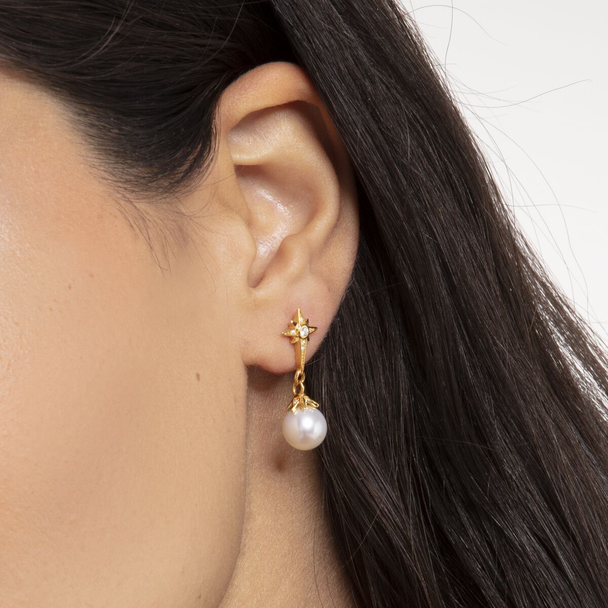 Earrings pearl star gold
