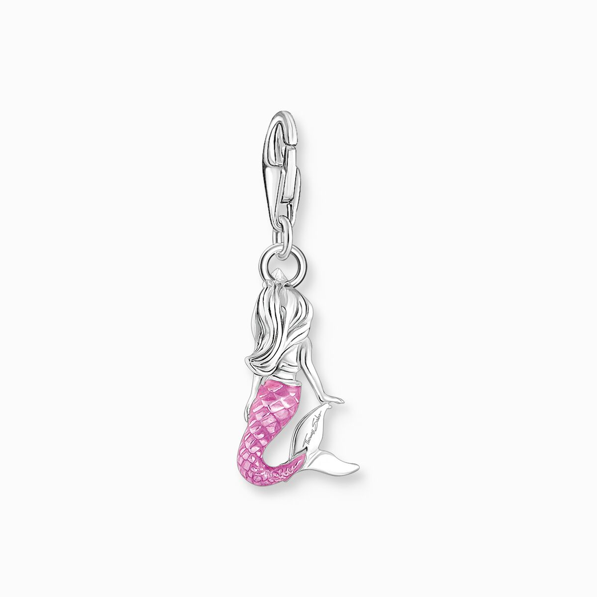 Silver charm pendant little mermaid with pink cold enamel
