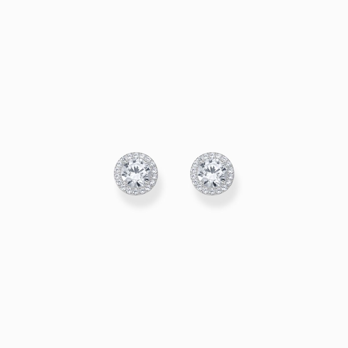 Silver halo ear studs with white zirconia in brilliant cut