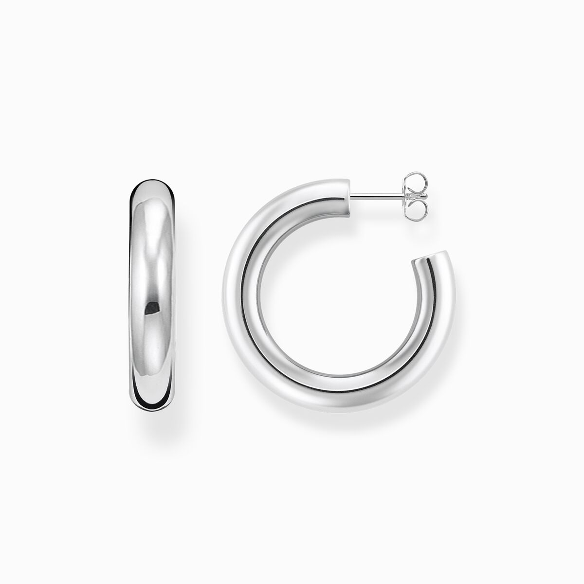 Silver medium chunky hoop earrings