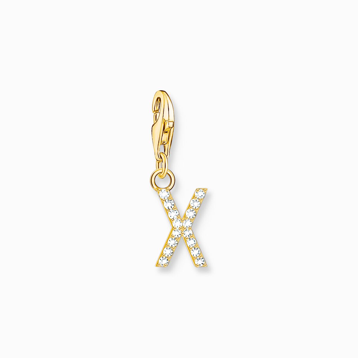 Charm pendant letter X with white stones gold plated