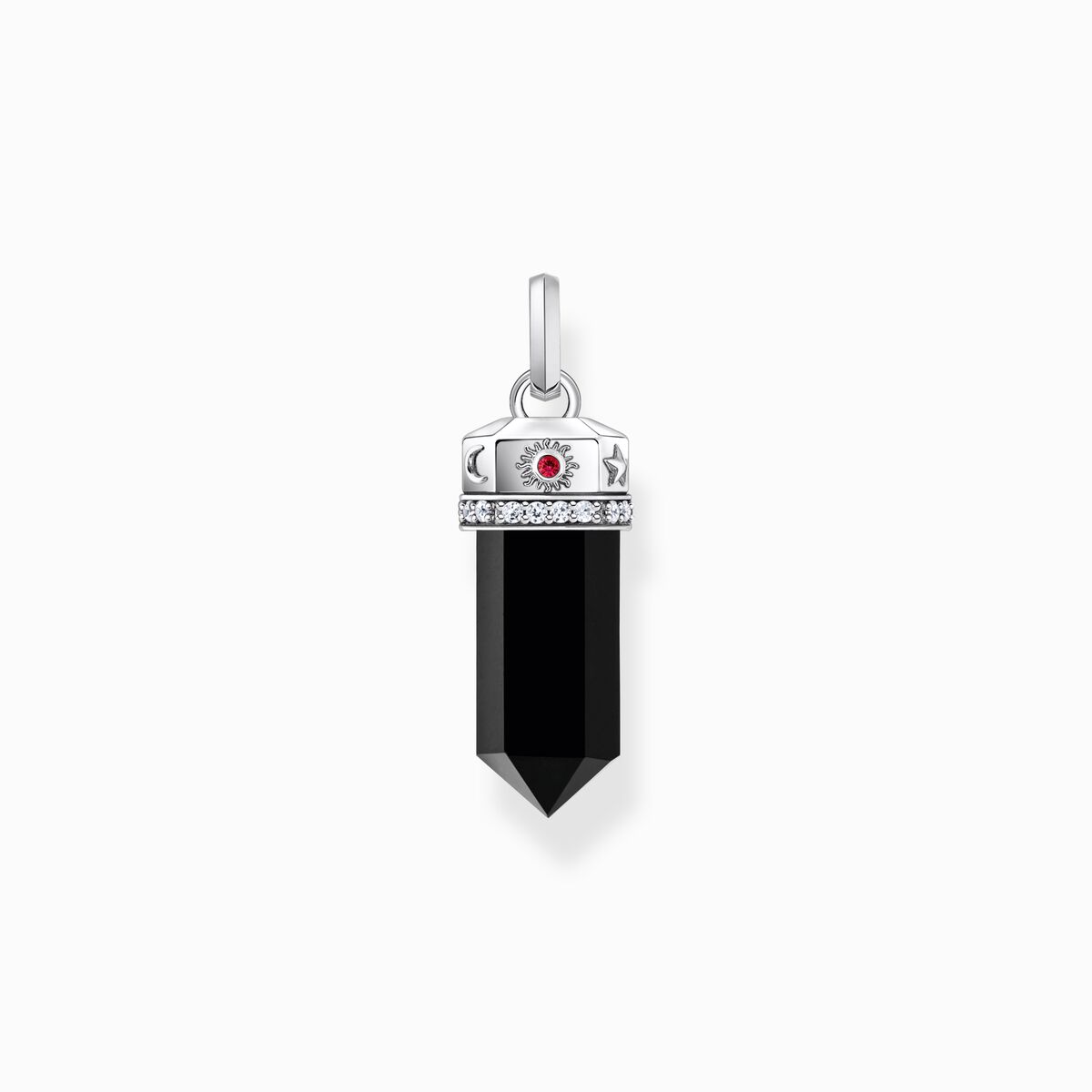 Silver blackened pendant with onyx in hexagon-shape and stones