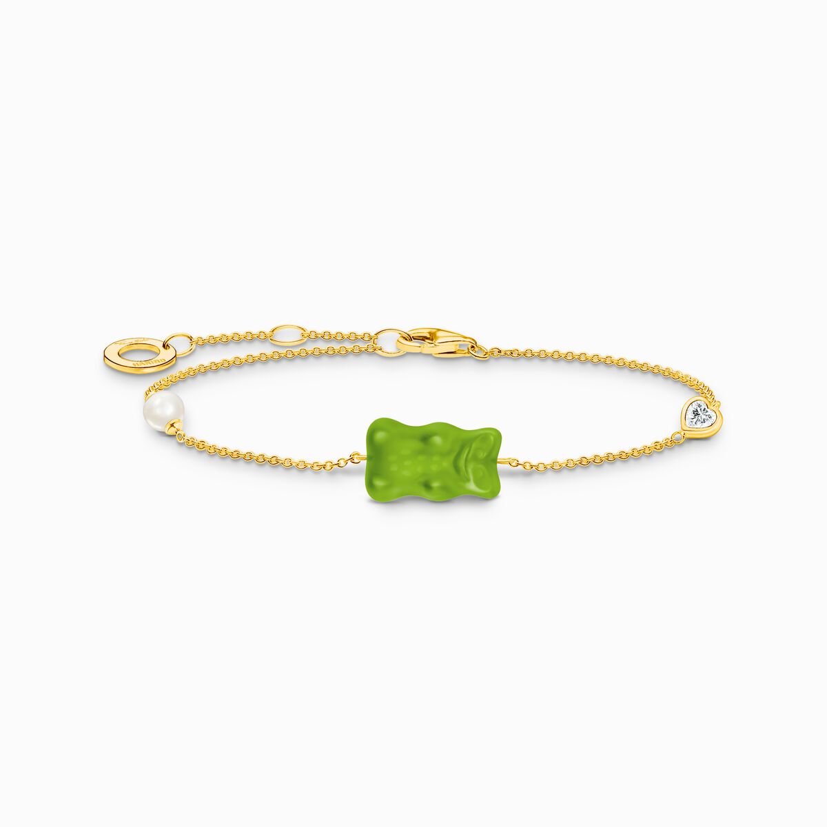 Gold-plated bracelet with green goldbears & freshwater pearl