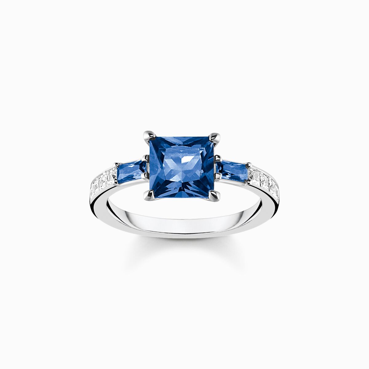 Ring with blue and white stones silver