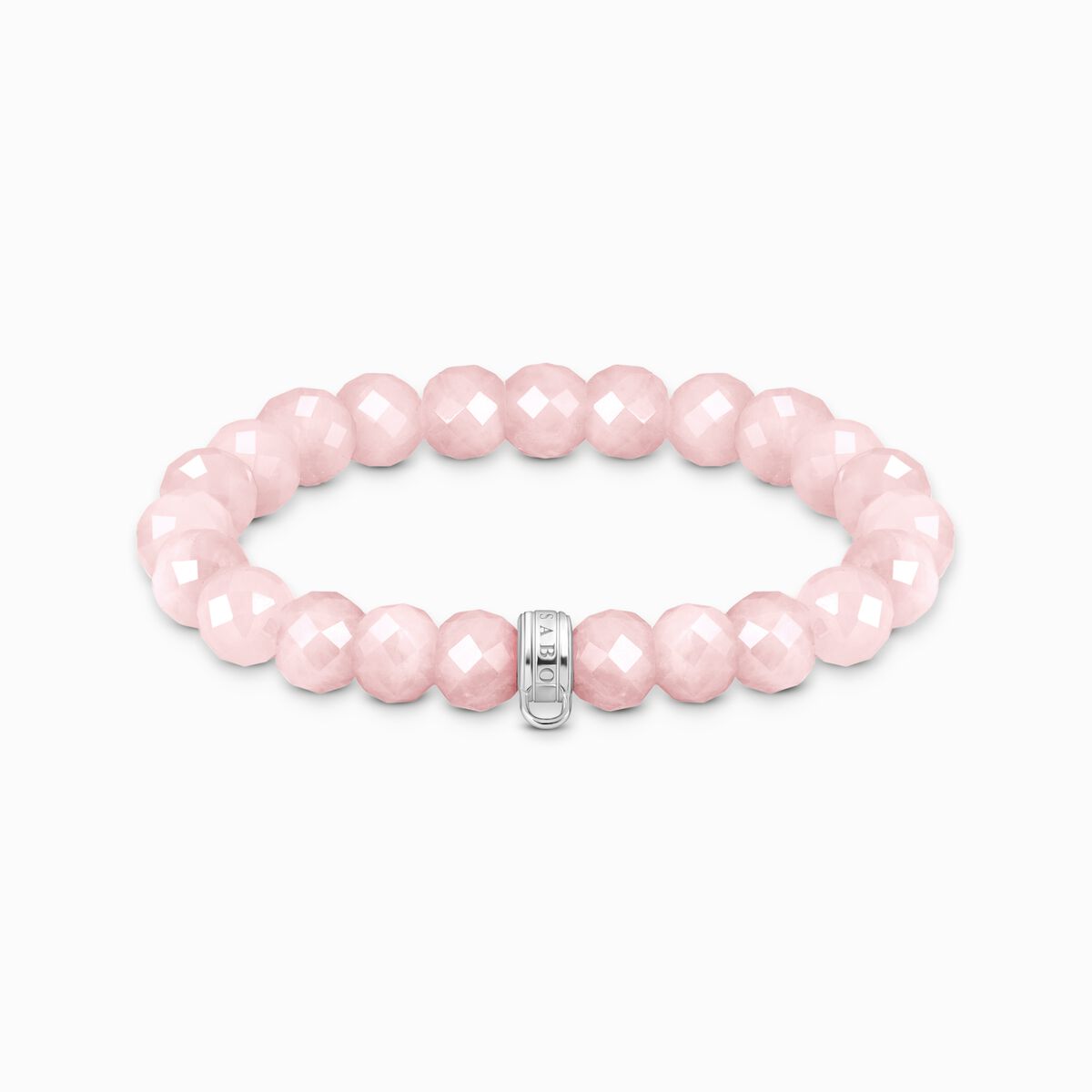Charm bracelet with oval rose quartz beads
