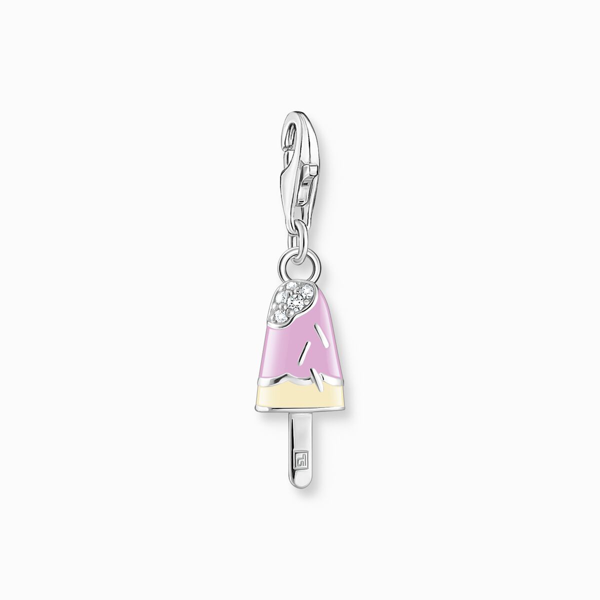 Charm pendant colorful popsicle with white stones silver