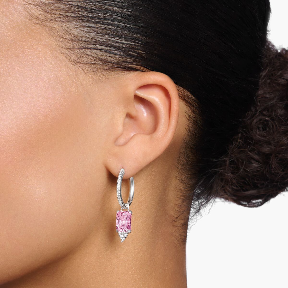 Hoop earrings with pink and white stones silver