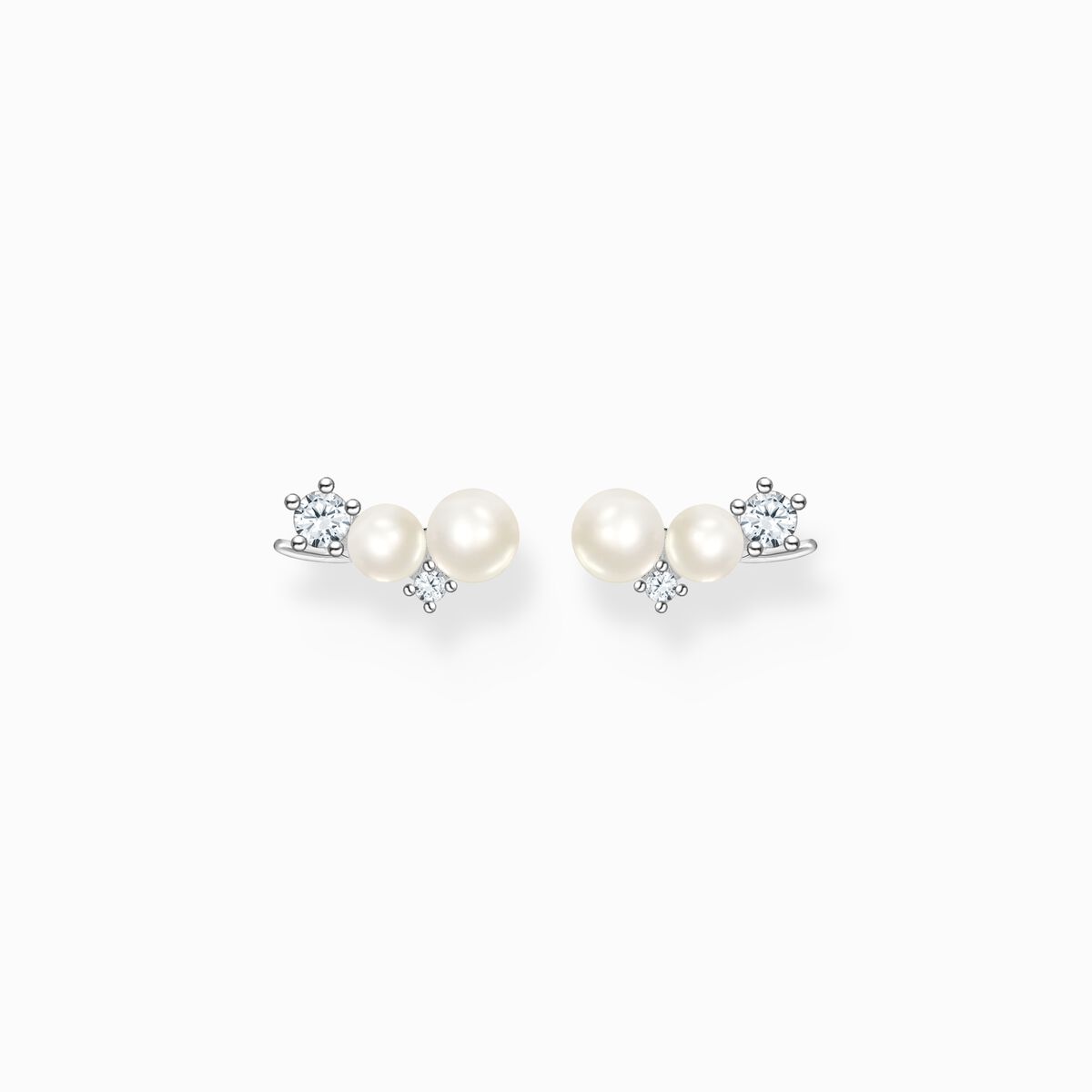 Ear climber pearls with white stones silver