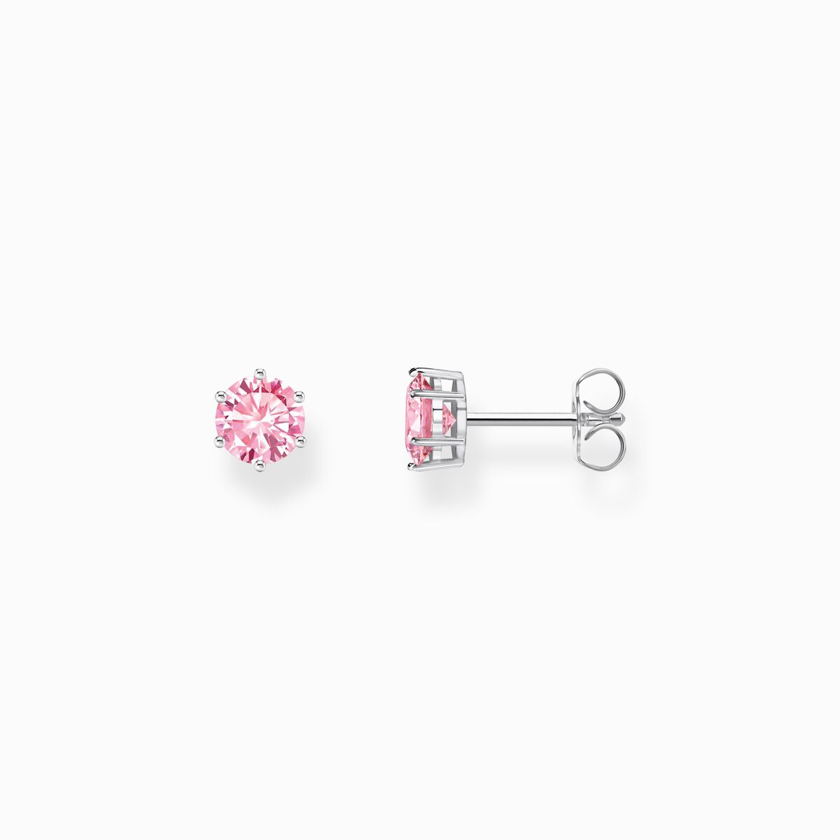 Silver ear studs with pink zirconia in brilliant cut