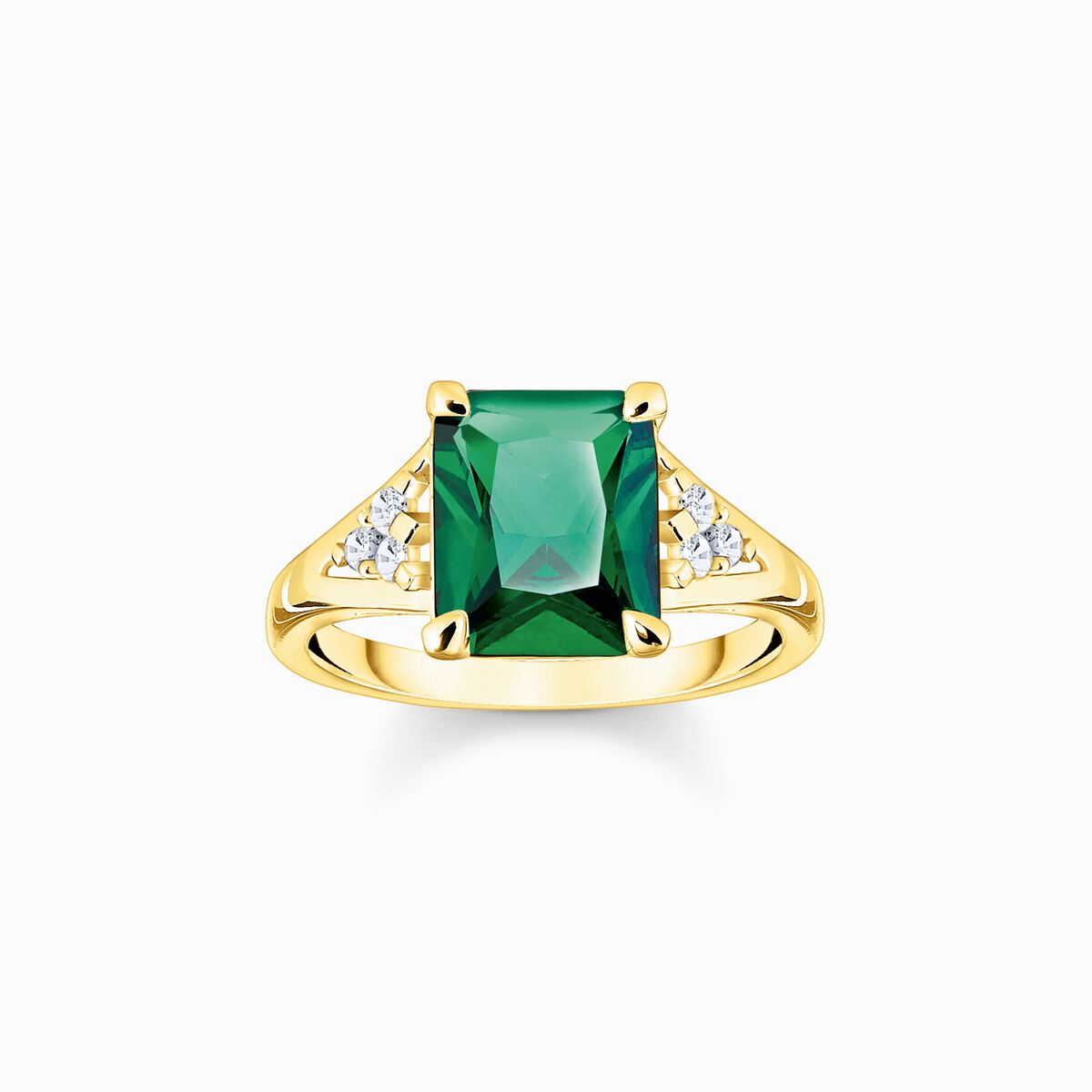 Ring with green and white stones gold plated